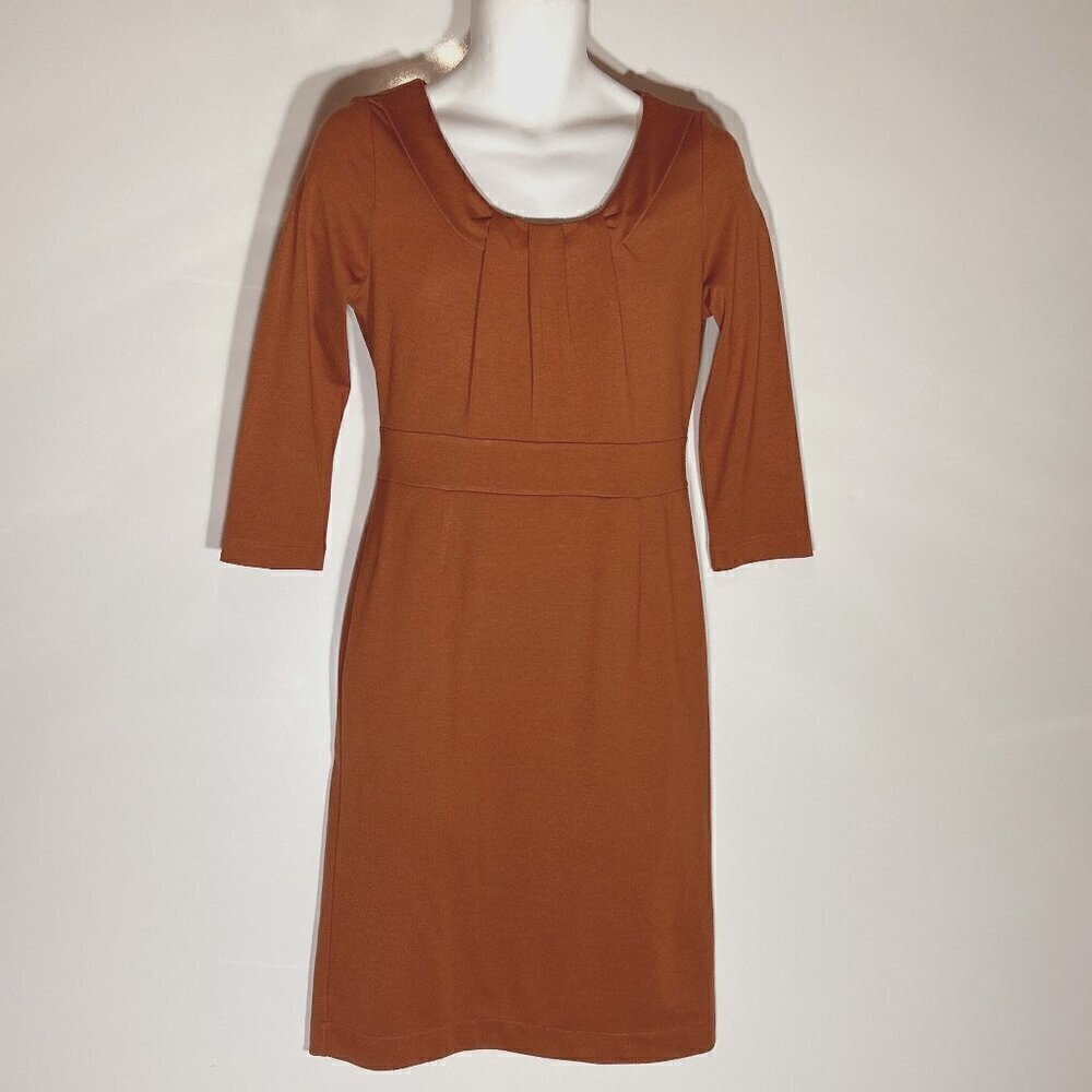 Lands' End SZ S Rust knit dress career professional comfy flattering minimalist